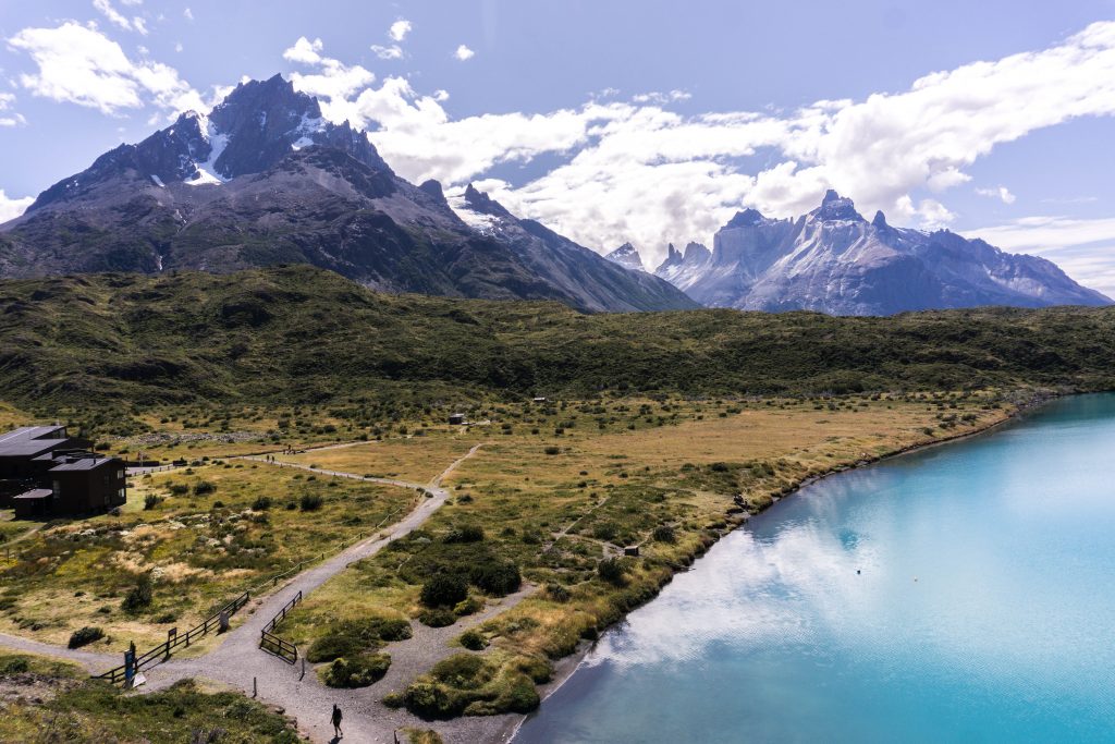 Widok na camping Paine Grande z góry